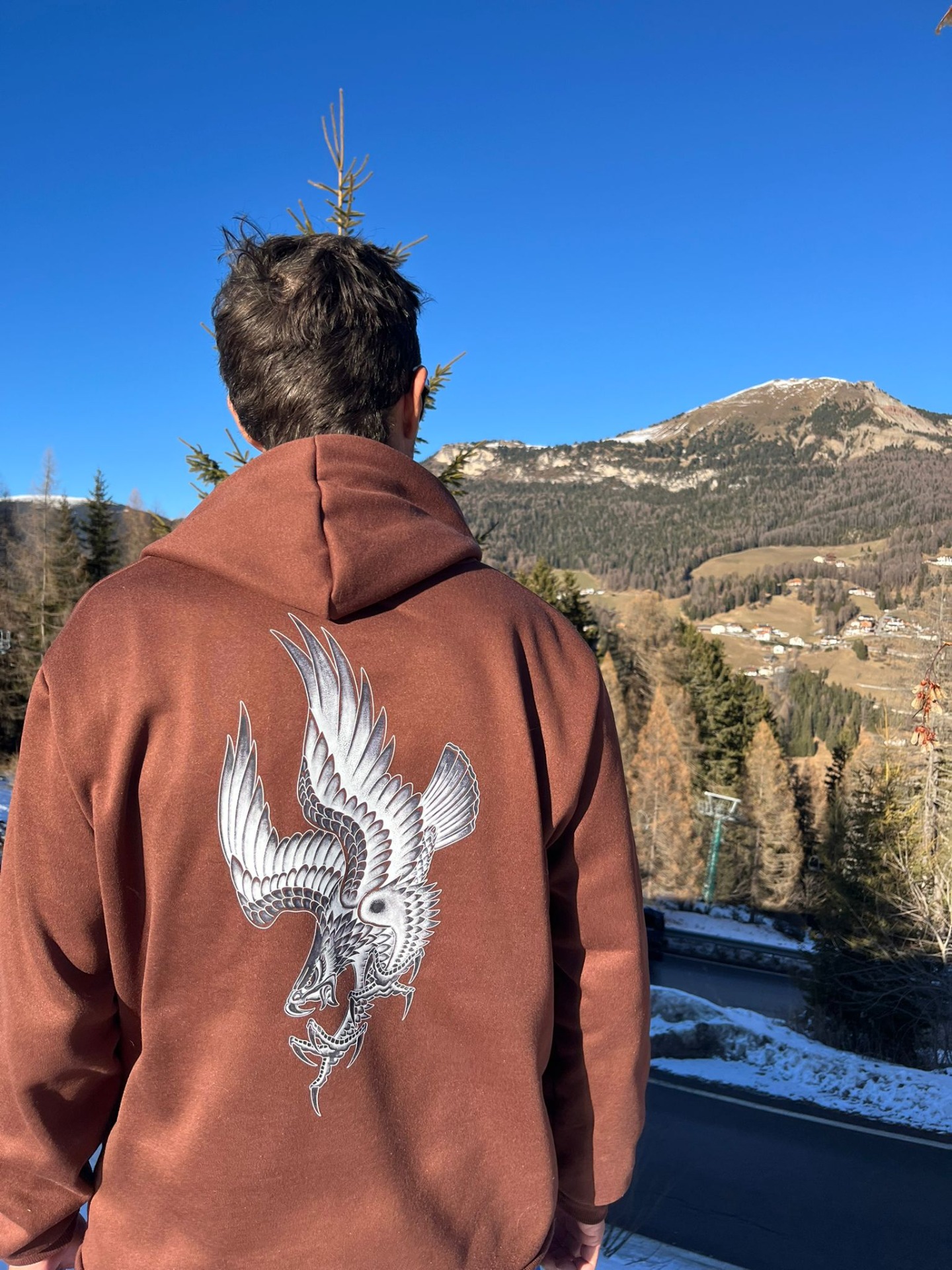 Felpa con cappuccio colori nero, marrone e grigio